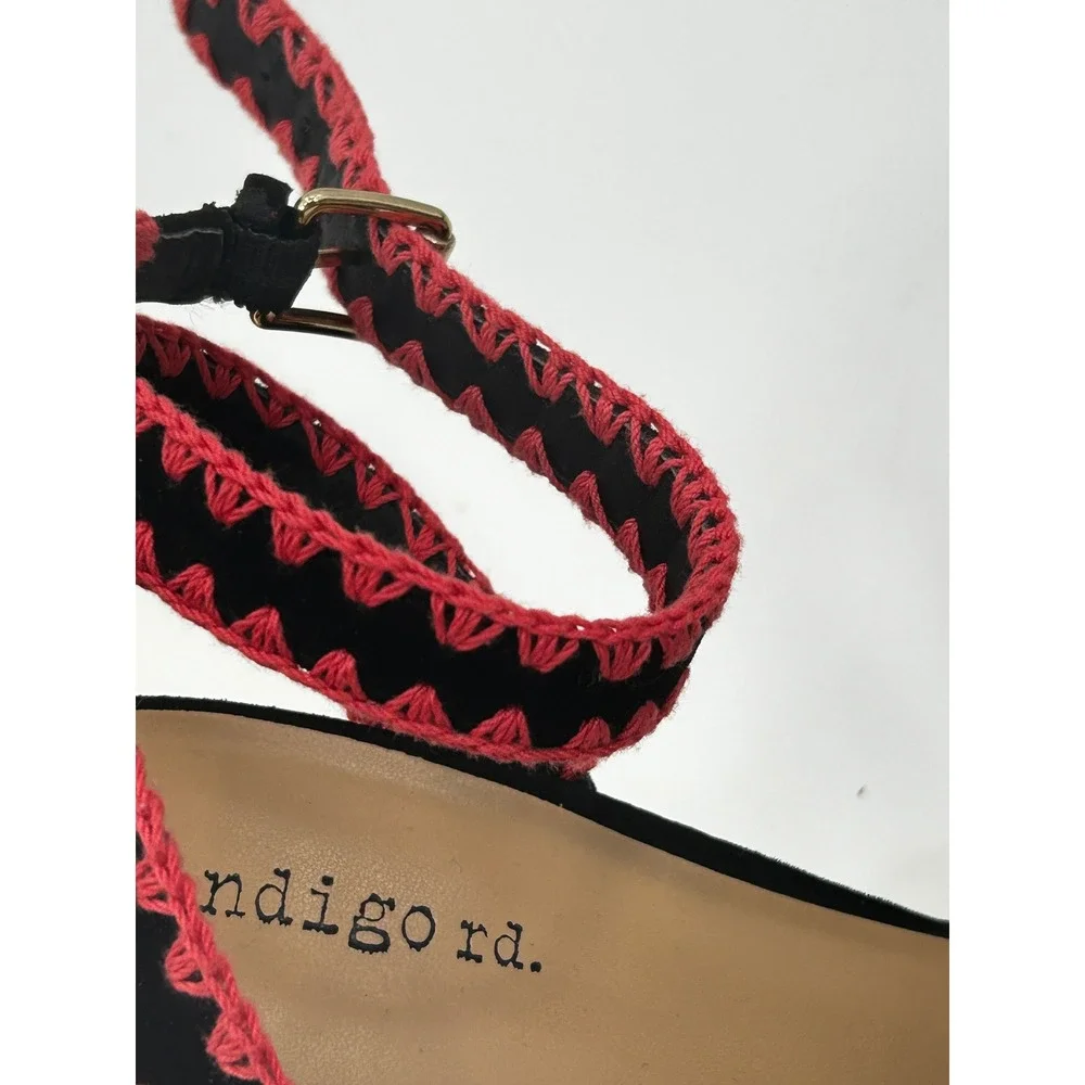 Indigo Rd Womens Black Pink Embroidered Espadrille Wedge Sandals Size 6